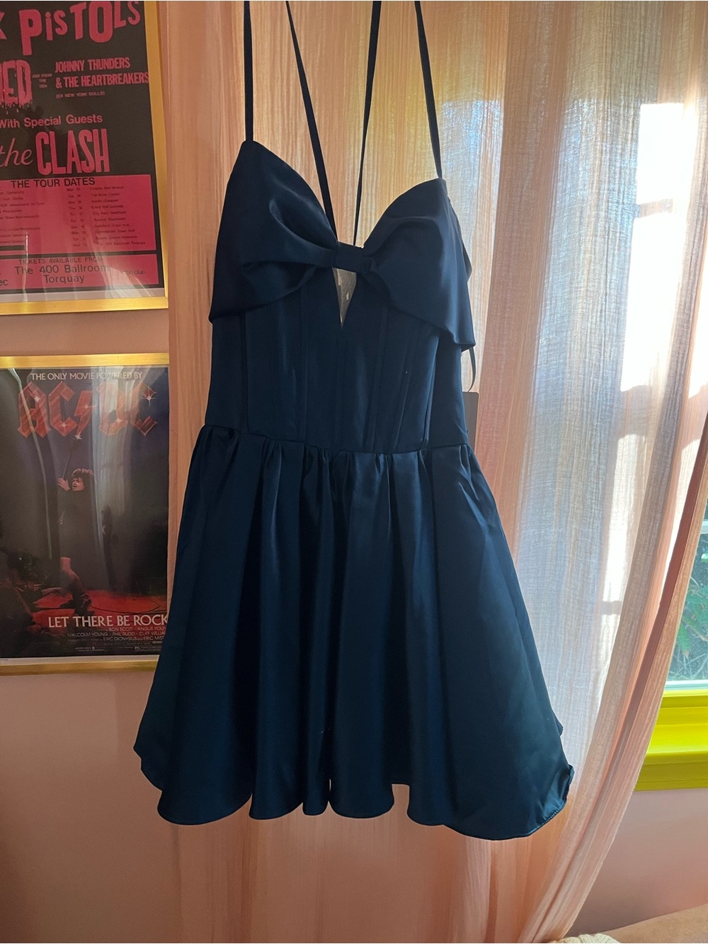 Stacees Ink Blue Satin Bow Corset Homecoming Dress NWT US 12